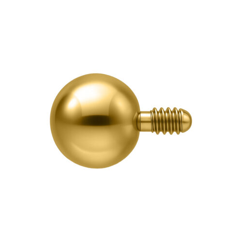 Goldene Metallkugel mit Außengewinde für Labrets auf weißem Hintergrund
