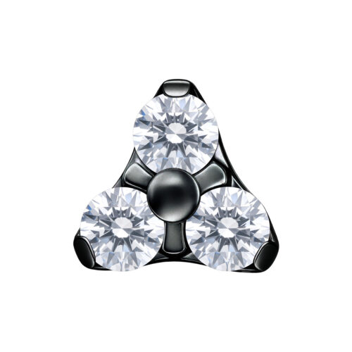 Schwarzer Piercingaufsatz mit drei klaren Kristallen auf weißem Hintergrund