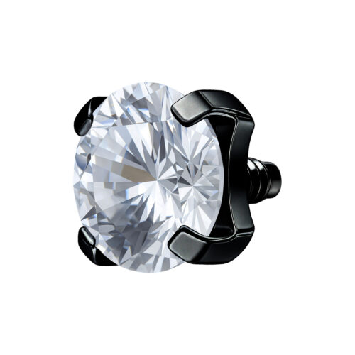 Schwarzer Prong Set Aufsatz mit kristallklarem Kristall auf weißem Hintergrund