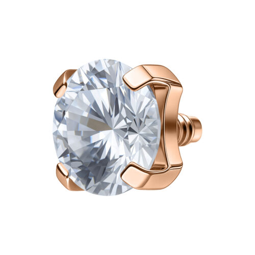 Roségold Prong Set Aufsatz mit kristallklarem Stein auf weißem Hintergrund
