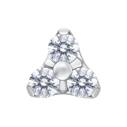 Silberfarbener Trinity Aufsatz mit drei kristallklaren Steinen vor weißem Hintergrund