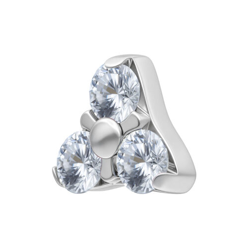 Silberner Trinity Aufsatz mit drei kristallklaren Steinen auf weißem Hintergrund