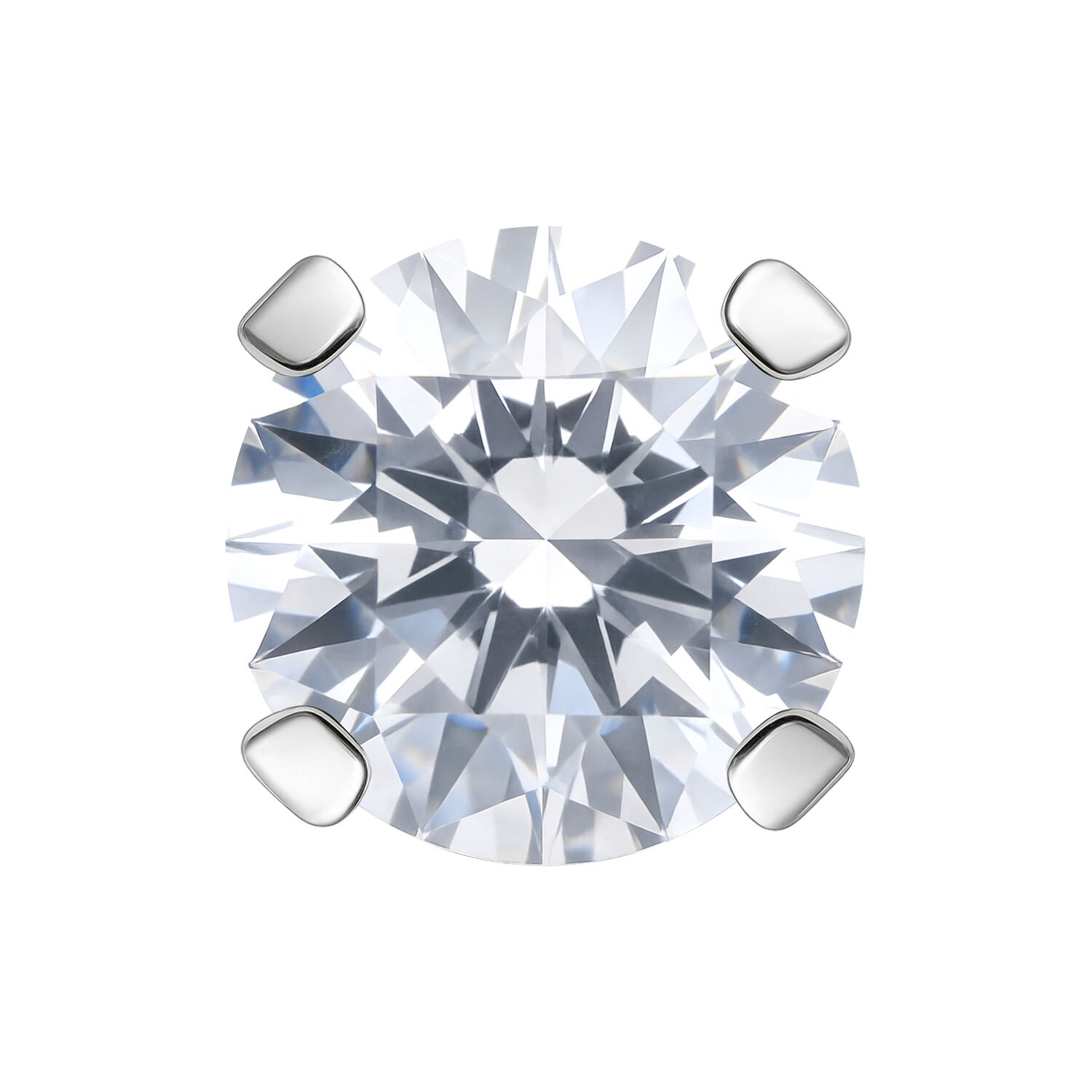 Kristallklarer Prong Set Aufsatz mit silberfarbenen Metallklammern auf weißem Hintergrund