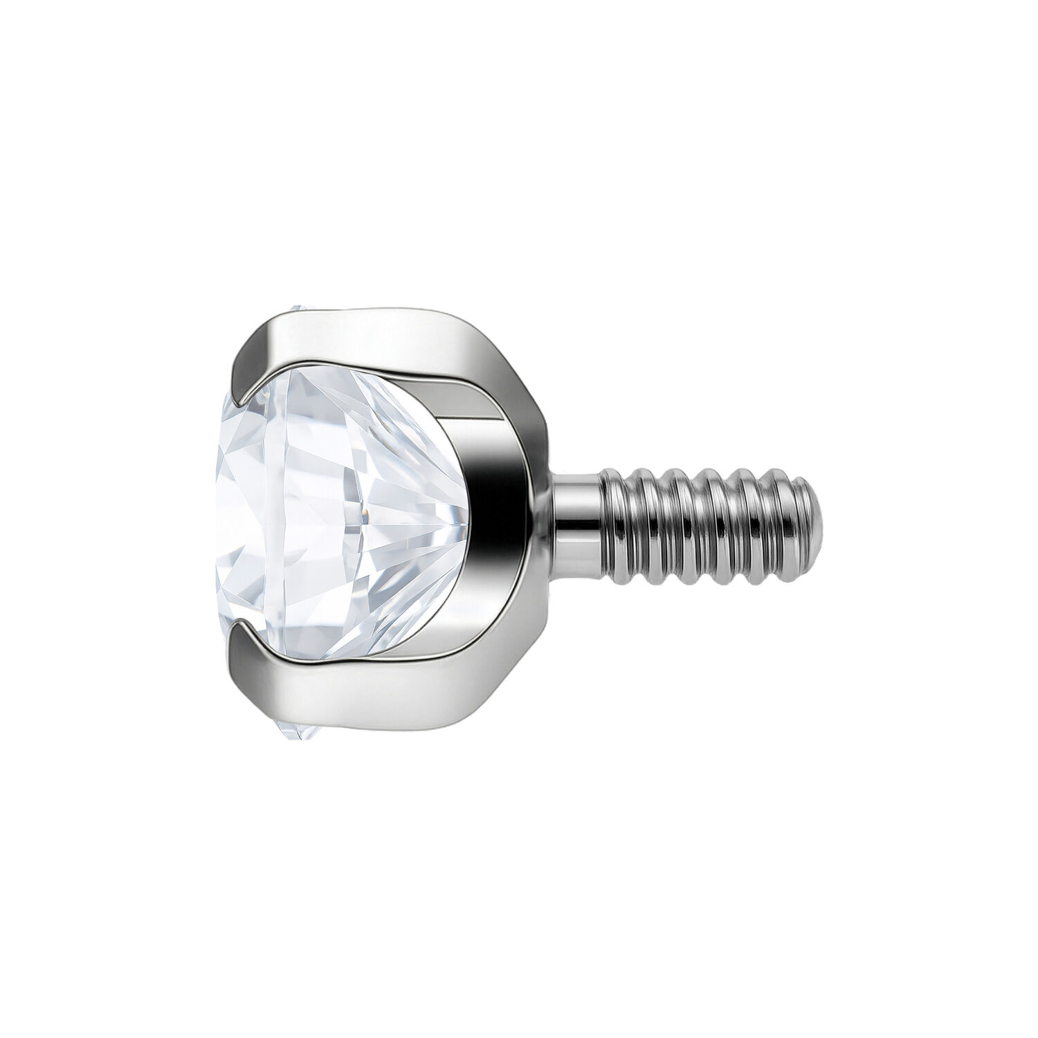 Silberner Prong Set Aufsatz mit kristallklarem Stein auf weißem Hintergrund