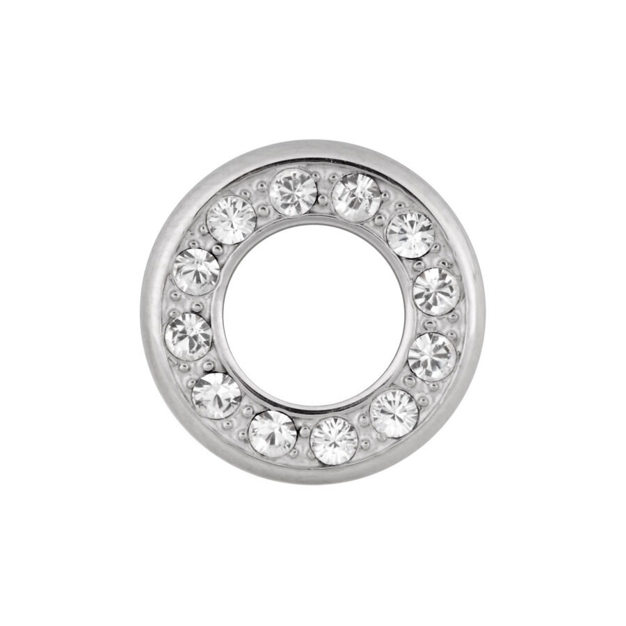 Silberner Titan Piercingaufsatz mit Kristallen Runder Piercingaufsatz aus silbernem Titan mit klaren Kristallen auf weißem Hintergrund