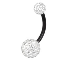 Schwarzes Titan Bananabell mit Kristallen Bauchnabelpiercing aus schwarzem Titan mit kristallklaren Steinen, auf weißem Hintergrund