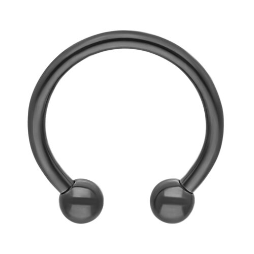 Schwarzer Circular Barbell aus Titan mit Außengewinde auf weißem Hintergrund