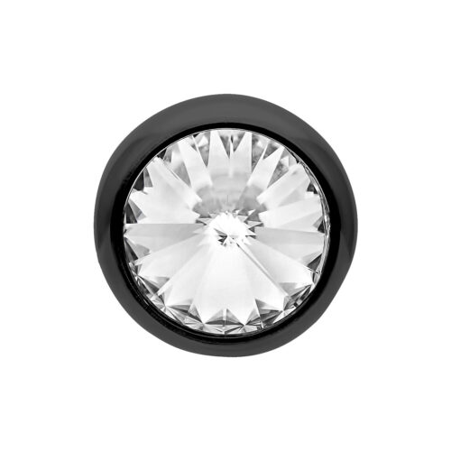 Schwarzer Piercingaufsatz mit klarem Kristall auf weißem Hintergrund