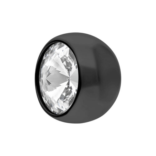 Schwarze Titan-Kugel mit klarem Kristall auf weißem Hintergrund