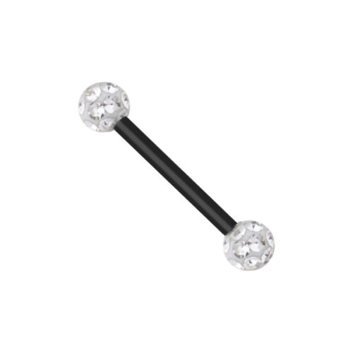 Schwarzer Titan Barbell mit klaren Kristallen, 1,2 mm Stärke, 8,0 mm Länge