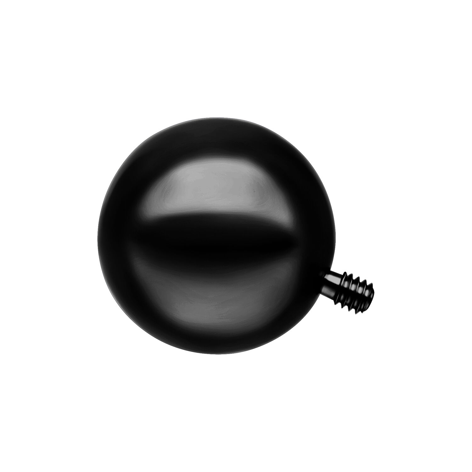 Schwarzer Rattleball aus Titan mit Außengewinde auf weißem Hintergrund