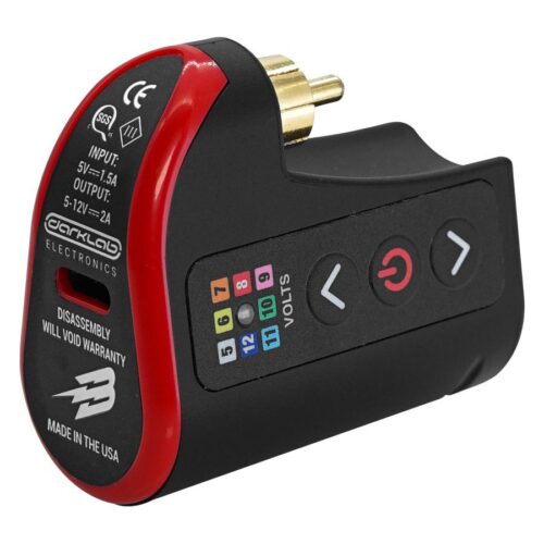 Schwarzes und rotes Fk Irons Lightning Bolt Netzteil aus Aluminium, seitliche Ansicht