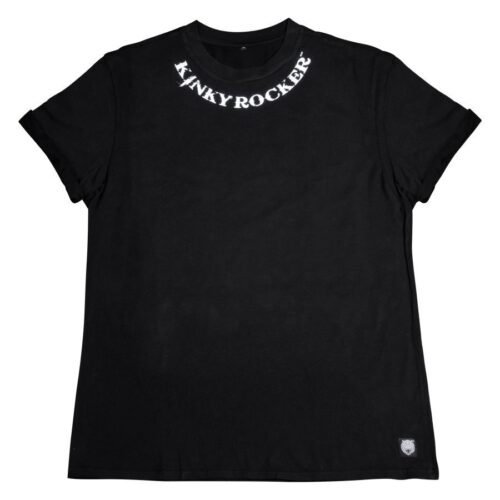 Schwarzes T-Shirt mit Kinky Rocker Schriftzug auf weißem Hintergrund.