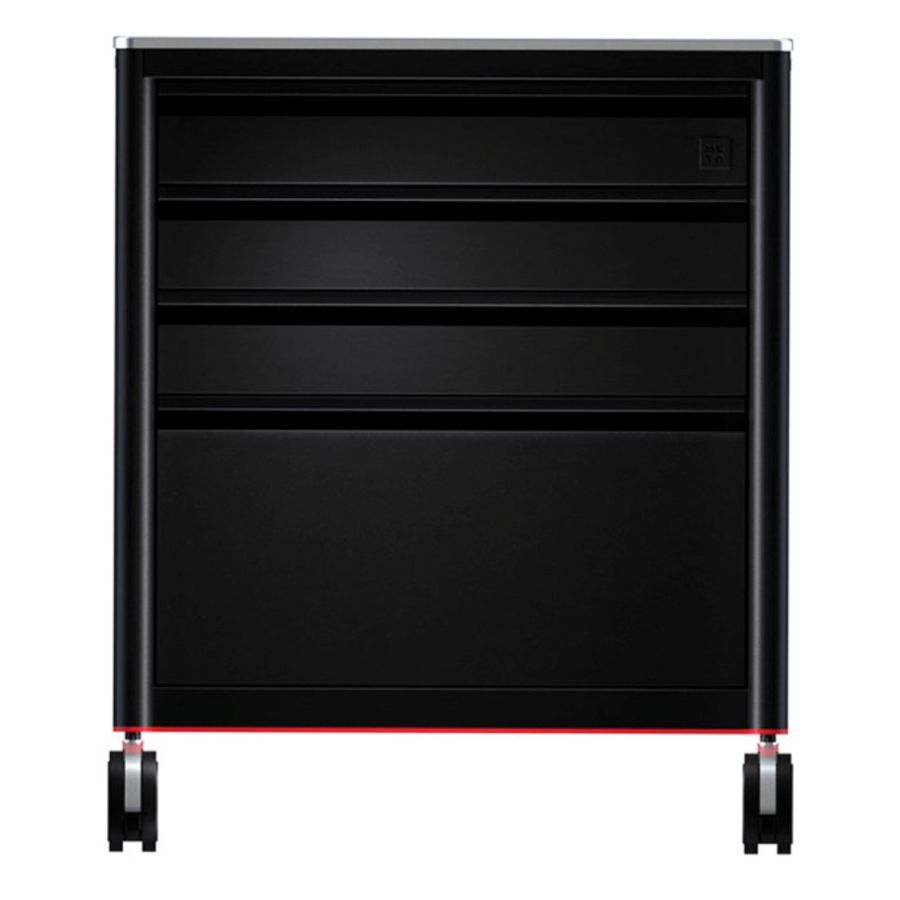 Schwarze Tattoo Workstation 2.0 aus Aluminium mit Rollen auf weißem Hintergrund