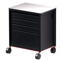 Schwarze Tattoo Workstation aus Aluminium mit Rollen auf weißem Hintergrund