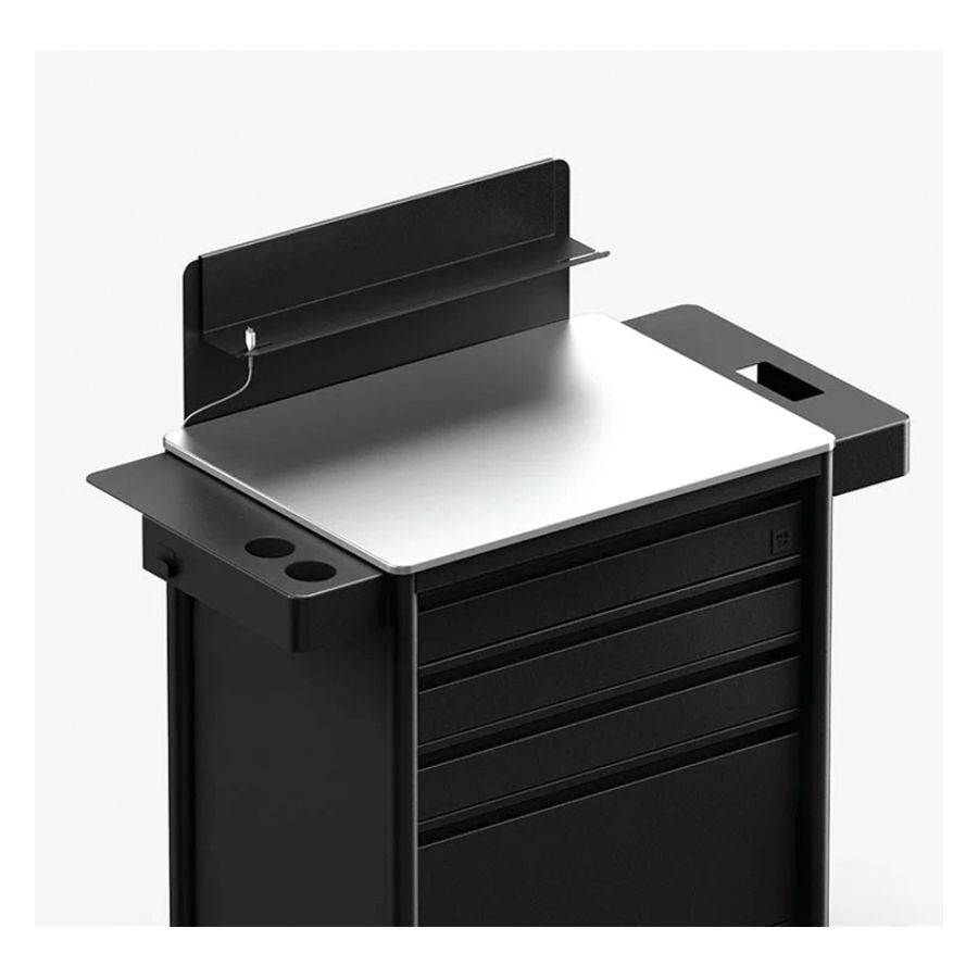 Schwarze Tattoo-Workstation aus Aluminium mit Ablagefläche