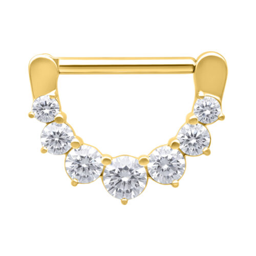 Goldener Nipple Clicker mit klaren Kristallen auf weißem Hintergrund