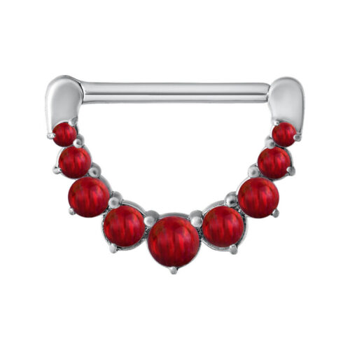 Silberner Nipple Clicker mit sieben roten Opalen auf weißem Hintergrund