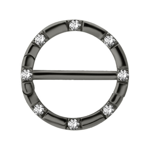 Runder schwarzer Nipple Clicker aus Chirurgenstahl mit klaren Kristallen