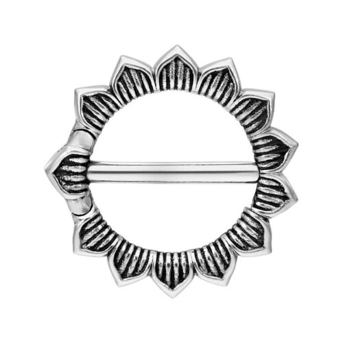 Silberner Nipple Clicker in Blumenform auf weißem Hintergrund