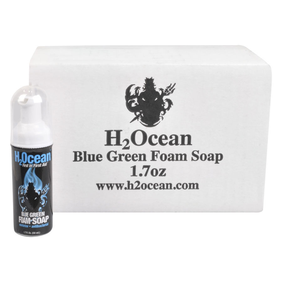 Weiße Box mit H2Ocean Blue Green Foam Soap Flasche davor