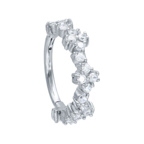 Silberner Tiara Clicker mit kristallklaren Steinen auf weißem Hintergrund