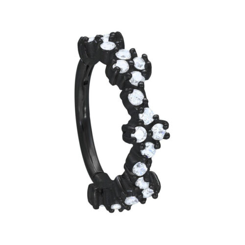 Schwarzer Piercingring aus Chirurgenstahl mit klaren Kristallen, 12mm