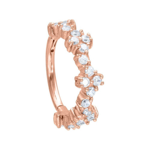 Roségoldener Tiara Clicker 12mm mit klaren Kristallen auf weißem Hintergrund