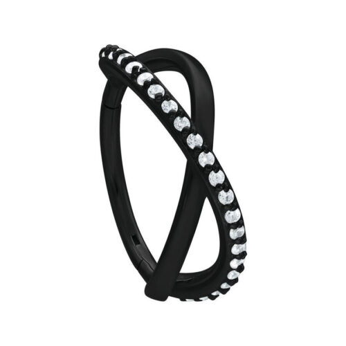 Schwarzer Piercingring mit klaren Kristallen, 12mm Durchmesser