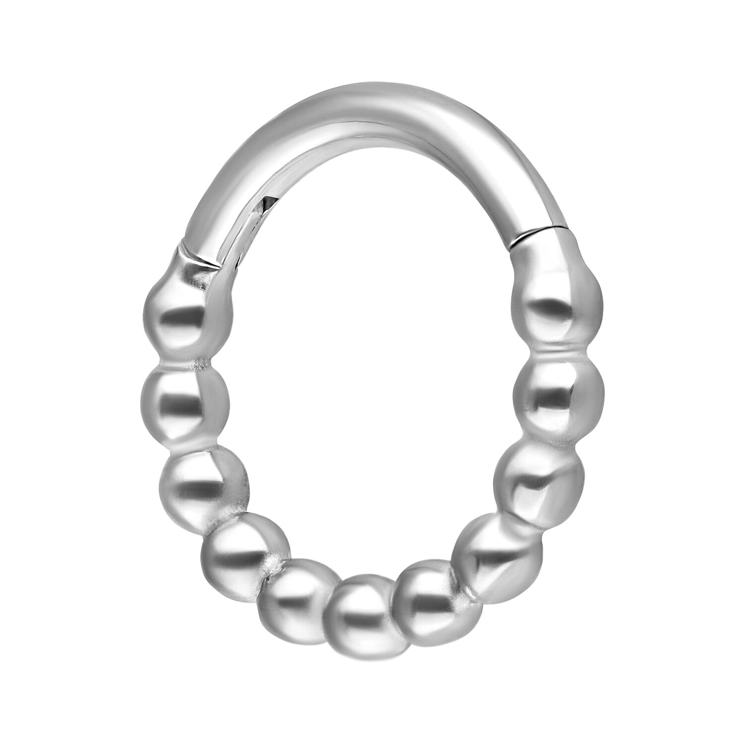 Silberner Ball Chain Clicker 6,0 mm Silberner Ball Chain Clicker mit 6,0 mm Innendurchmesser auf weißem Hintergrund