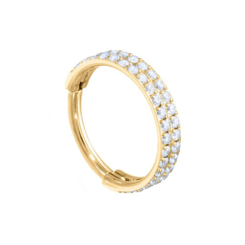 Goldener Piercingring mit klaren Kristallen, 10 mm Durchmesser, weißer Hintergrund