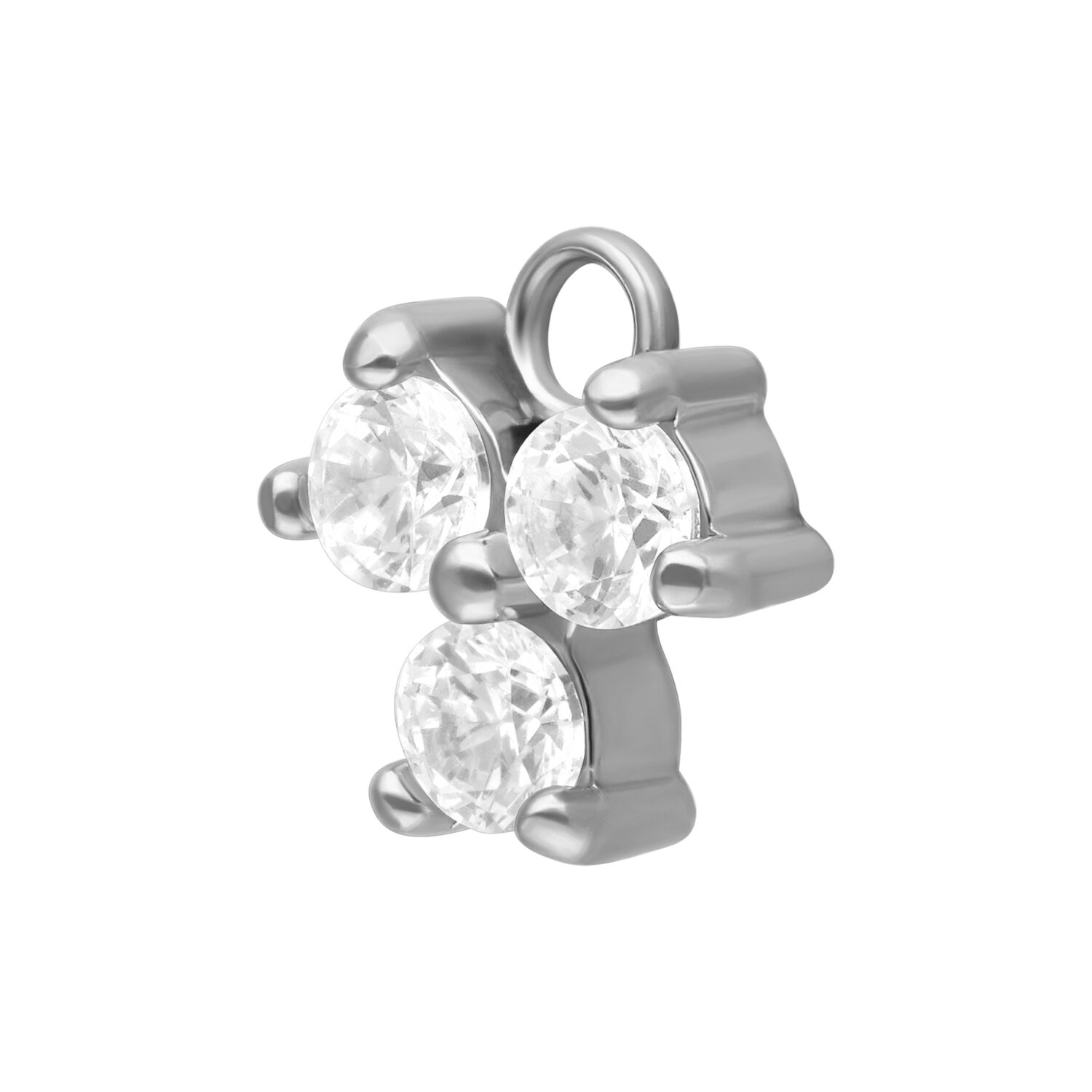 Silberner Kristallanhänger mit drei runden Kristallen auf weißem Hintergrund