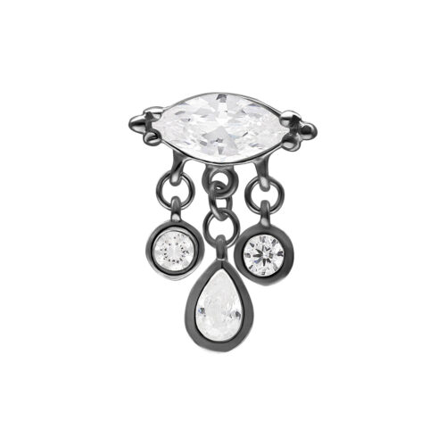 Schwarzer Piercingaufsatz mit klaren Kristallen und Kettenanhänger