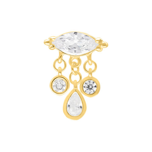 Goldener Aufsatz mit funkelnden Kristallen, geeignet für Push Fit Piercings