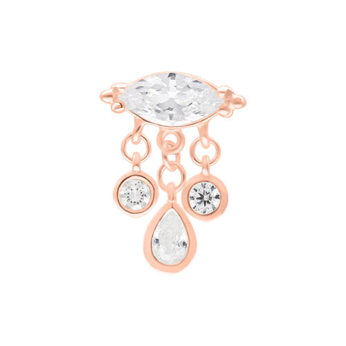 Roségoldener Push Fit Aufsatz mit klaren Kristallen auf weißem Hintergrund