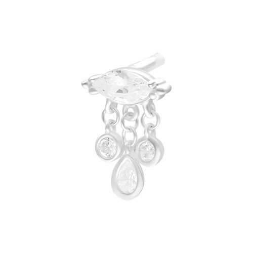 Silberner Push Fit Aufsatz mit klaren Kristallen auf weißem Hintergrund
