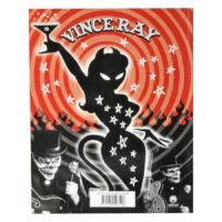 Schwarz-rotes Vince Ray Poster mit Teufelsfigur und Skelettmusikern