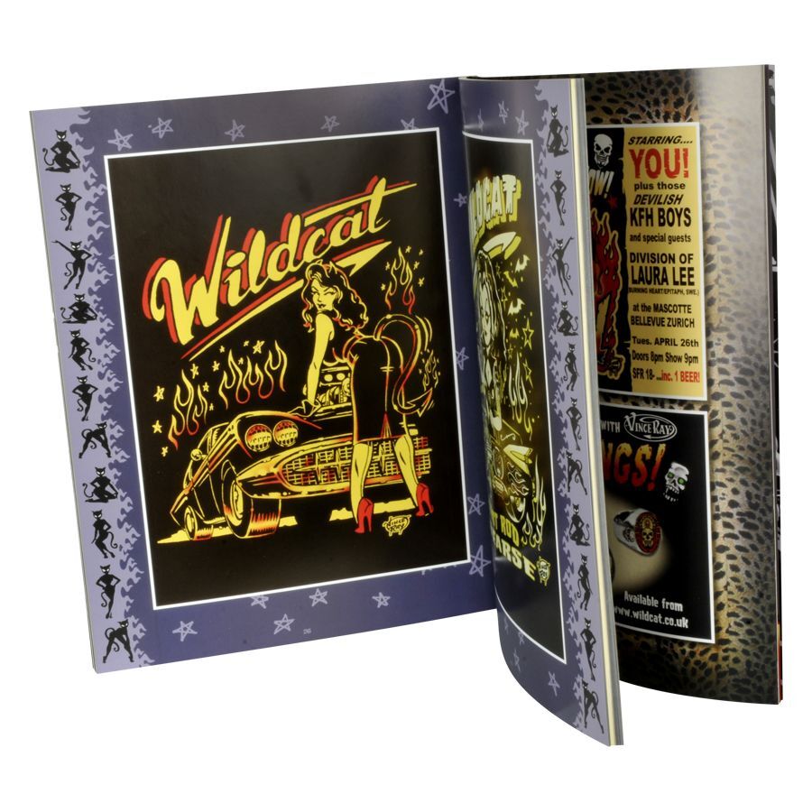 Offenes Buch mit Wildcat Rock'n'Roll Grafik und Voodoo Design