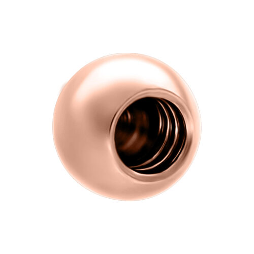 Roségoldfarbene Kugel aus Chirurgenstahl mit Innengewinde auf weißem Hintergrund