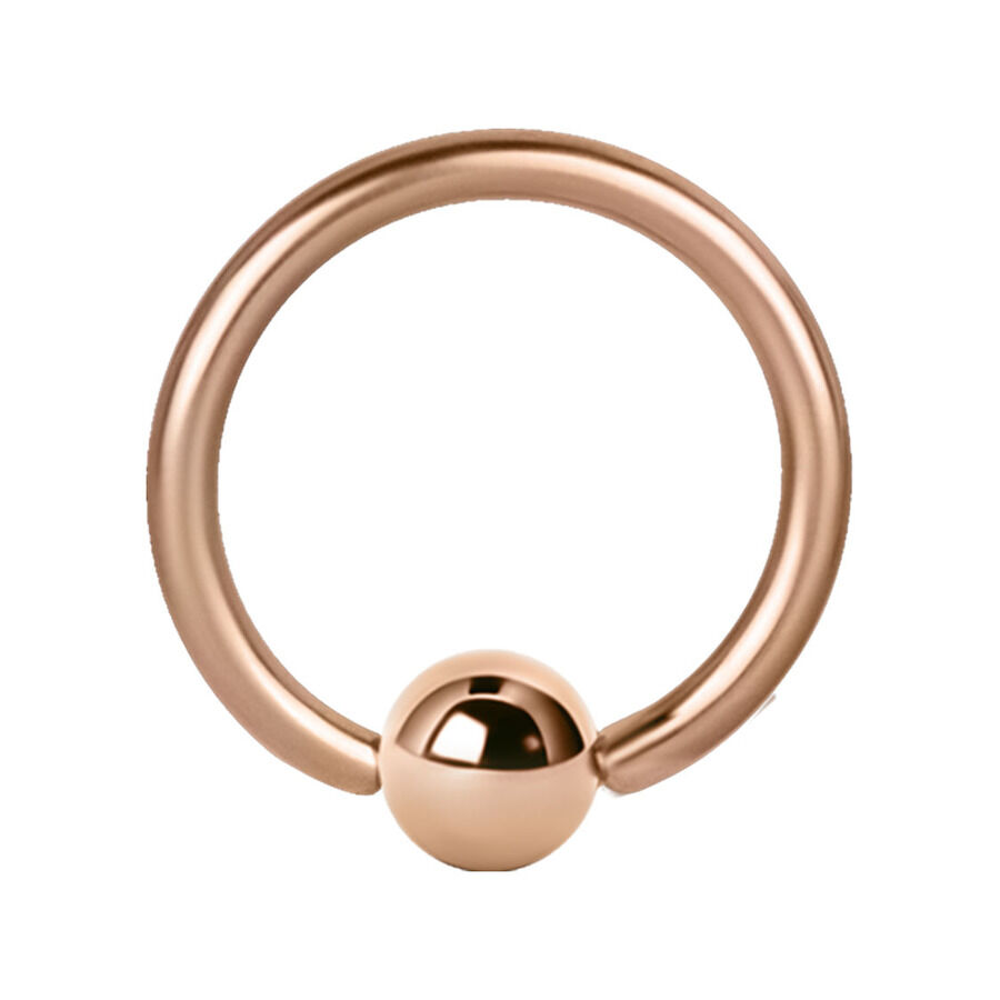 Roségoldener Ball Closure Ring 1,0 mm Roségoldener Ball Closure Ring mit 1,0 mm Stärke und 9,0 mm Innendurchmesser auf weißem Hintergrund