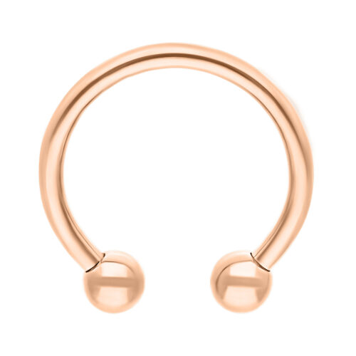 Roségoldener Circular Barbell aus Titan auf weißem Hintergrund