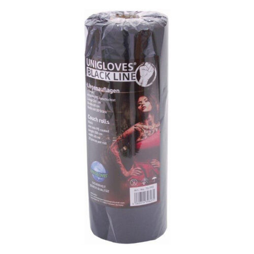 Schwarze Couchrollen von Unigloves, eingepackte Rolle mit Label