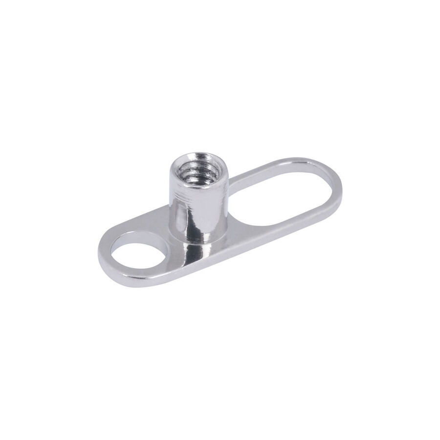 Silberner Titan Dermal Anchor ohne Disc Silberner Titan Dermal Anchor mit zwei Löchern auf weißem Hintergrund