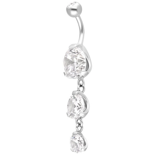 Silbernes Piercing mit drei klaren Kristallen an einer gebogenen Stange