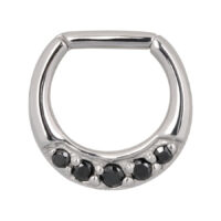 Schwarzer Kristall Septum Clicker 6mm Silberner Septum Clicker mit schwarzen Kristallen auf weißem Hintergrund