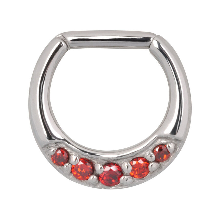 Roter Kristall Septum Clicker 6mm Silberner Septum Clicker mit roten Kristallen auf weißem Hintergrund