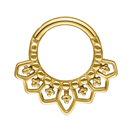 Goldener Septum Clicker mit detailreichem Design auf weißem Hintergrund