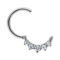 Silberner Piercingring aus Chirurgenstahl mit fünf klaren Kristallen auf weißem Hintergrund