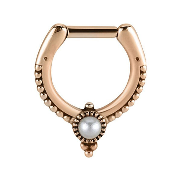 Maharani Clicker in Roségold mit Perle Roségoldener Septum Clicker mit Perle auf weißem Hintergrund