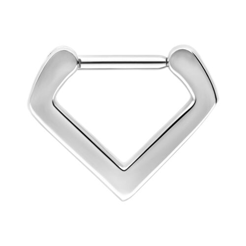 Silberner Triangle Septum Clicker mit 1,2 mm Stärke auf weißem Hintergrund